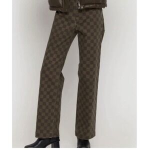 Oak + Fort Wide-Leg‎ Pants Check Print Brown Denim 2 Streetwear Check Print